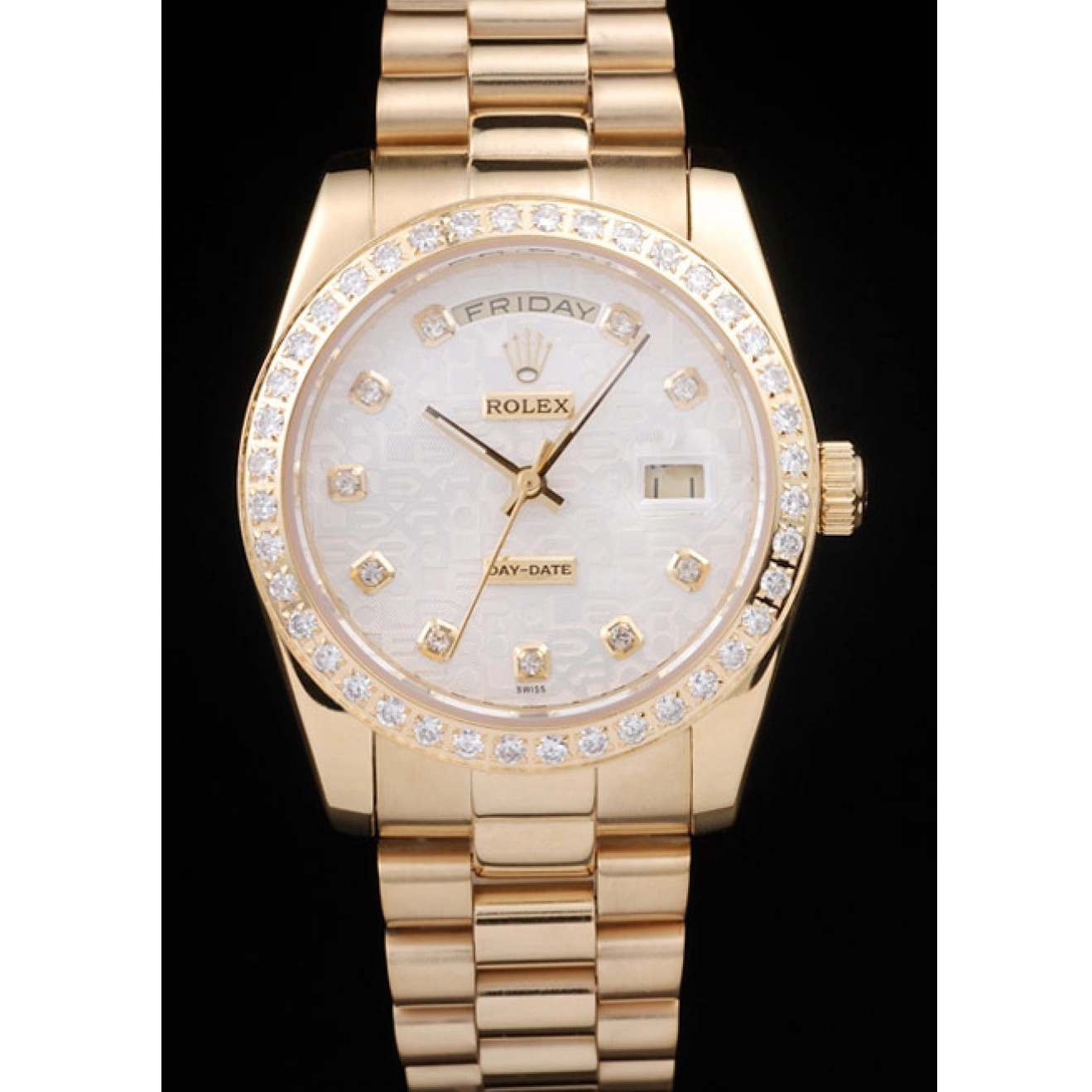 Aaa replica watch Day-Date Dial Gold White Plated Yellow Stainless 18k Rolex Steel 0709